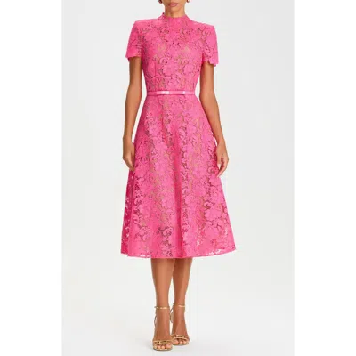 Nadine Merabi Belted Lace Cocktail Dress In Pink