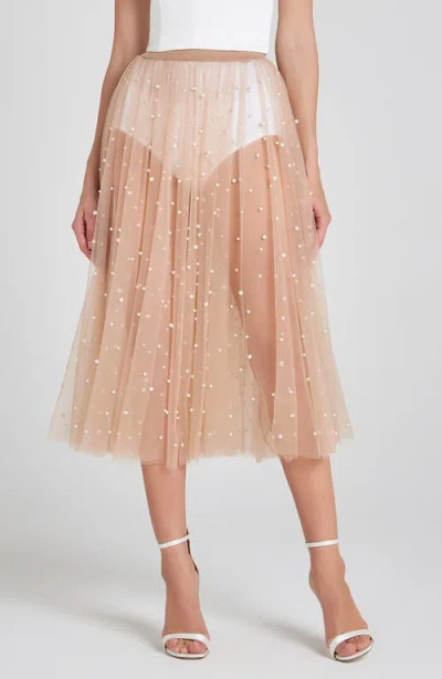 Nadine Merabi Blake Embellished Mesh Midi Skirt In White