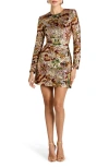 Nadine Merabi Camile Embellished Long Sleeve Sheath Cocktail Dress In Gold