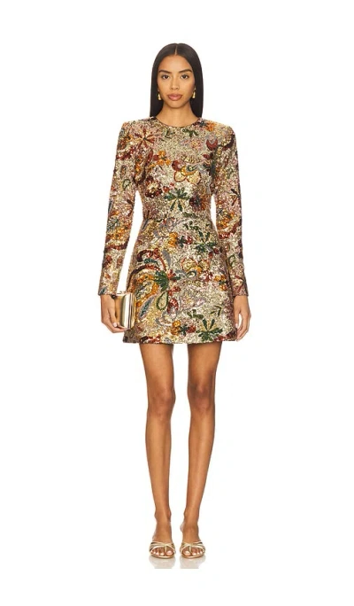 Nadine Merabi Camile Embellished Sequin Long Sleeve Mini Dress In Brown