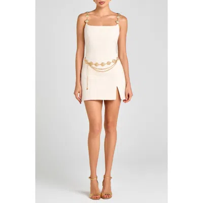 Nadine Merabi Chain Belt Tweed Cocktail Minidress In White