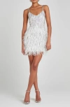 Nadine Merabi Christy Sequin & Feather Cocktail Minidress In Silver