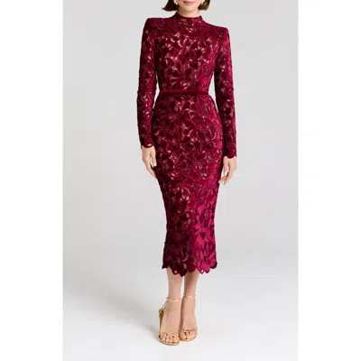 Nadine Merabi Diane Long Sleeve Lace Sheath Cocktail Dress In Red