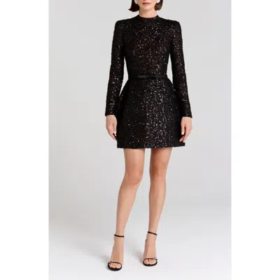 Nadine Merabi Edie Long Sleeve Sequin Cocktail Dress In Black