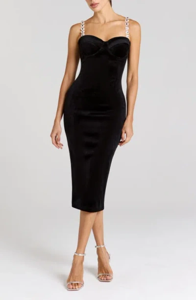 Nadine Merabi Eliza Embellished Strap Velvet Cocktail Dress In Black