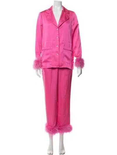 Pre-owned Nadine Merabi Feather Trim Pajamas In Pink