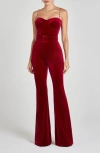 Nadine Merabi Harley Flare Velvet Jumpsuit In Red