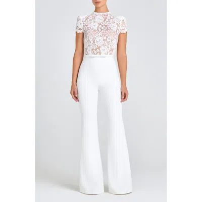 Nadine Merabi Harriet Flare Leg Lace & Crepe Jumpsuit