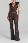 NADINE MERABI NADINE MERABI JENNA OSTRICH FEATHER TRIM SEQUIN BELTED JUMPSUIT