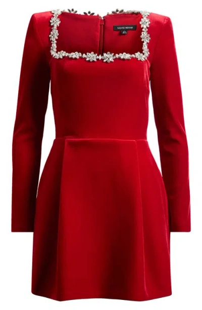 Nadine Merabi Kimberly Rhinestone Velvet Dress In Red
