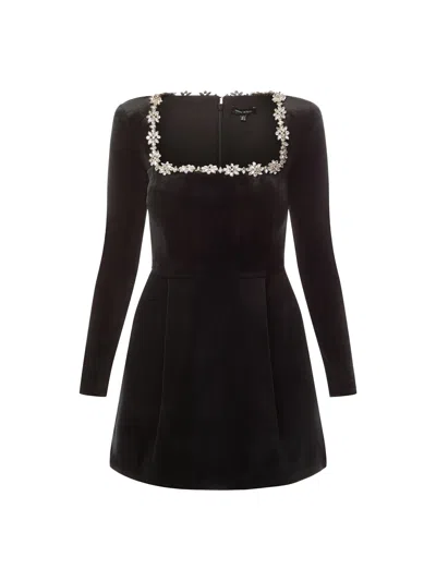 Nadine Merabi Kimberly Velvet And Crystal Dress In Black