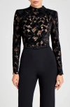 Nadine Merabi Lace Mock Neck Velvet Jumpsuit In Black