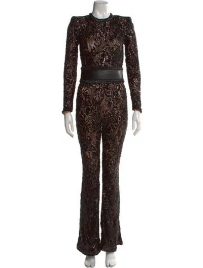 Pre-owned Nadine Merabi Lace Pattern Crew Neck In Black