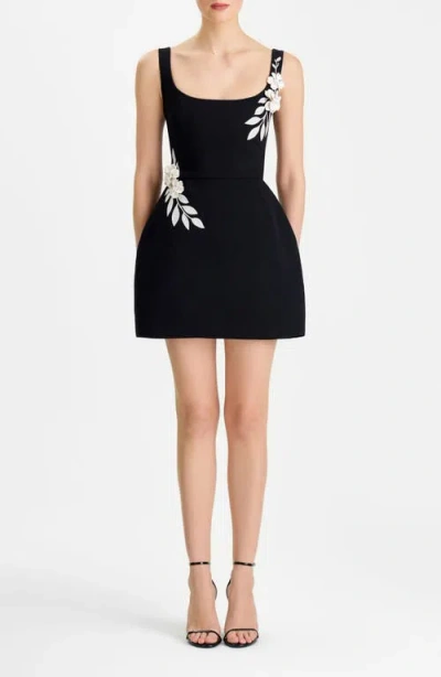 Nadine Merabi Lana Floral Appliqué Fit & Flare Cocktail Minidress In Black