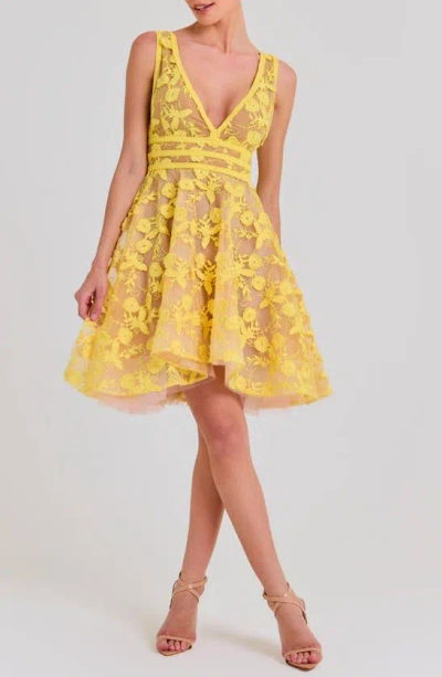 Nadine Merabi Lola Embroidered Sleeveless Fit & Flare Minidress In Light/pastel Yellow