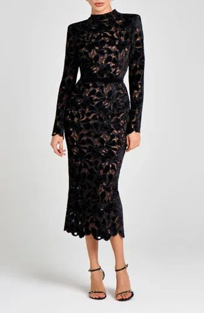 Nadine Merabi Long Sleeve Lace Cocktail Dress In Black