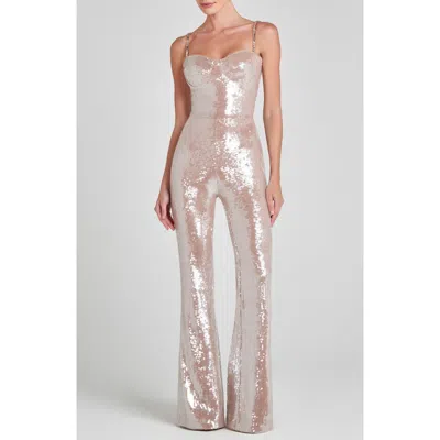 Nadine Merabi Lucinda Sequin Sleeveless Flare Jumpsuit In Light Nude