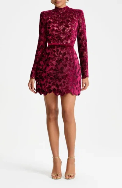 Nadine Merabi Lydia Floral Lace Long Sleeve Minidress In Burgundy