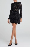 Nadine Merabi Lydia Long Sleeve Lace Overlay Cocktail Minidress In Black