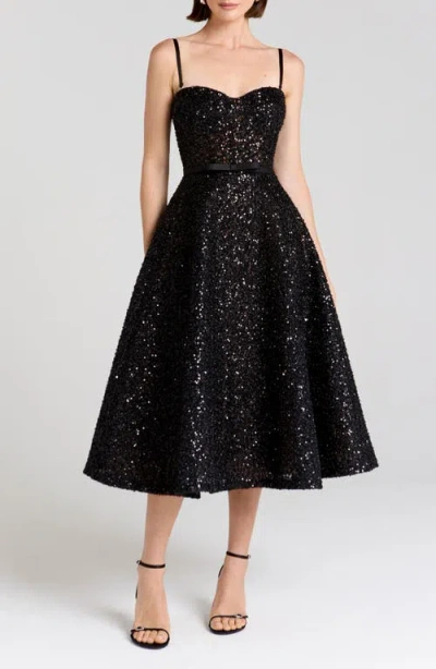 Nadine Merabi Beaded Embellished Skater Midi Dress In Black