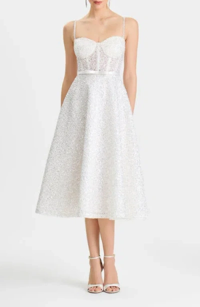 Nadine Merabi Marilyn Sequin Cocktail Dress In White