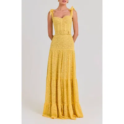 Nadine Merabi Miranda Belted Gown In Yellow