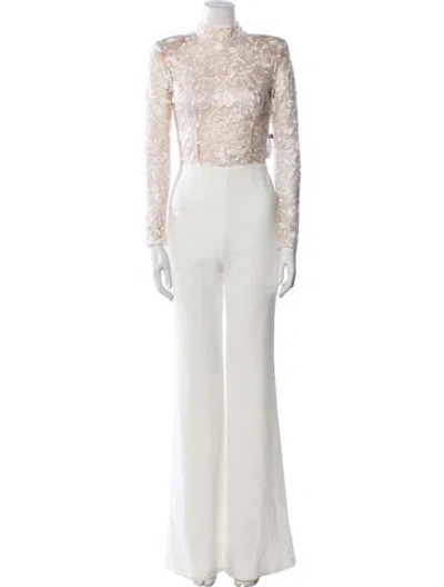 Pre-owned Nadine Merabi Mock Neck Long Dress In Neutral