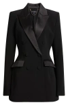 Nadine Merabi Womens Black Monica Satin-trim Woven Blazer In Black
