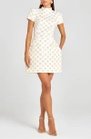 Nadine Merabi Morgan Bead Diamond Print Cocktail Minidress In White