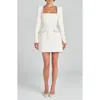 Nadine Merabi Natalie Beaded Long Sleeve Sheath Minidress In White