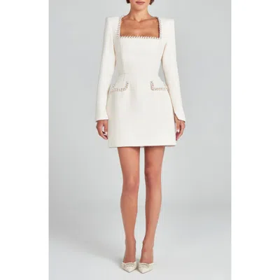 Nadine Merabi Natalie Beaded Long Sleeve Sheath Minidress In White
