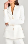 Nadine Merabi Nicola Notch Lapel Stretch Crepe Blazer In White