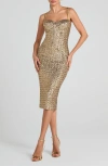 Nadine Merabi Womens Gold Nina Sequin-embellishment Stretch-woven Midi Dress In Gold