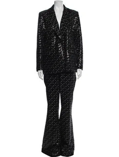 Pre-owned Nadine Merabi Patterned Sequin Embellishments Pant Set In Black
