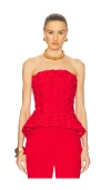 Nadine Merabi Peplum Flower Detail Top In Red