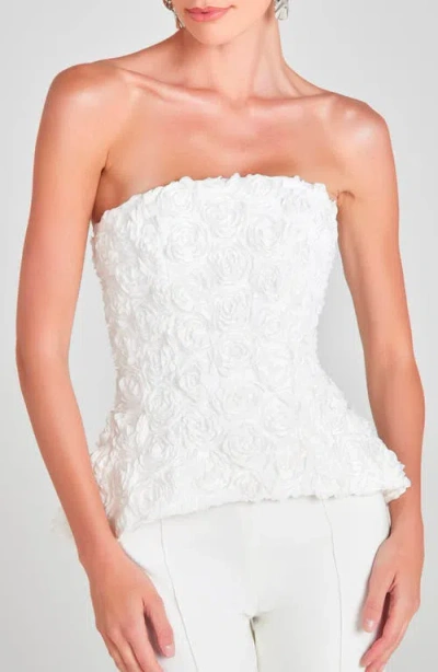 Nadine Merabi Phoebe Rosette Strapless Peplum Top In White