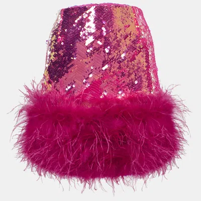 Pre-owned Nadine Merabi Pink Sequin Feather Detail Roxy Mini Skirt S