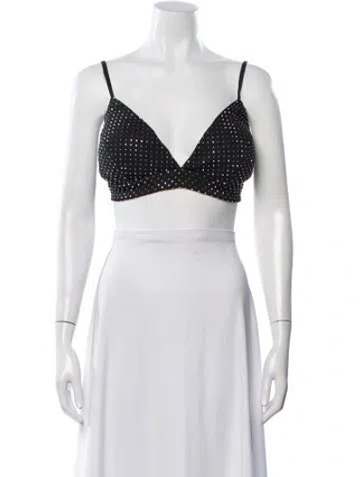 Pre-owned Nadine Merabi Polka Dot Print V-neck Crop Top In White