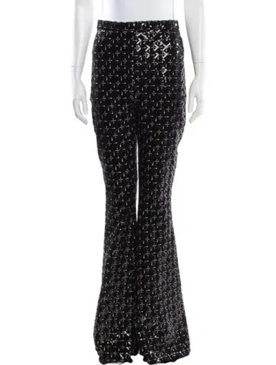 Pre-owned Nadine Merabi Printed Wide Leg Pants In Black