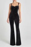 Nadine Merabi Roxanne Crystal Velvet Flare Leg Jumpsuit In Black