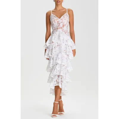 Nadine Merabi Saffron Lace Ruffle Tiered Cocktail Sheath Dress In White