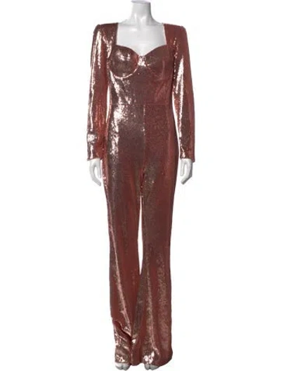 Pre-owned Nadine Merabi Sequin Square Neckline Jumpsuit In Pink