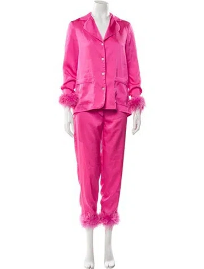 Pre-owned Nadine Merabi Silk Crystal Embellishments Pajamas In Pink