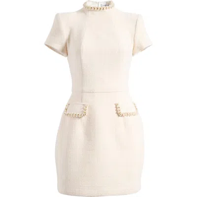 Nadine Merabi Simone Embellished Trim Shimmer Tweed Minidress In Cream