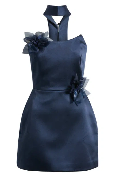 Nadine Merabi Sloane Floral Appliqué Detail Cocktail Minidress In Navy