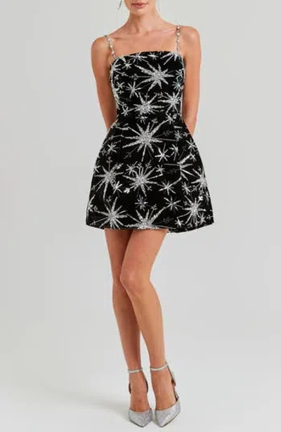 Nadine Merabi Stella Rhinestone Star Print Cocktail Minidress In Black