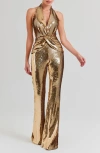 Nadine Merabi Tianna Sequin Halter Flare Jumpsuit In Gold