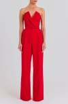 Nadine Merabi Tuxedo Belted Strapless Wide Leg Jumpsuit In Red