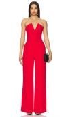 Nadine Merabi Tuxedo Belted Strapless Wide Leg Jumpsuit In 红色