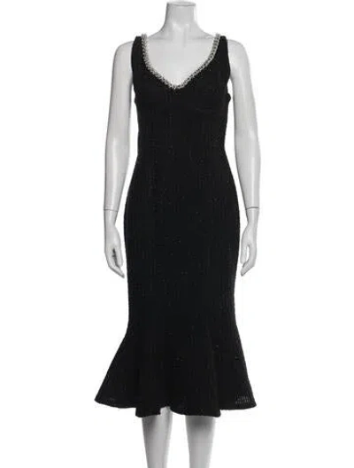 Pre-owned Nadine Merabi Tweed Pattern Midi Length Dress In Black